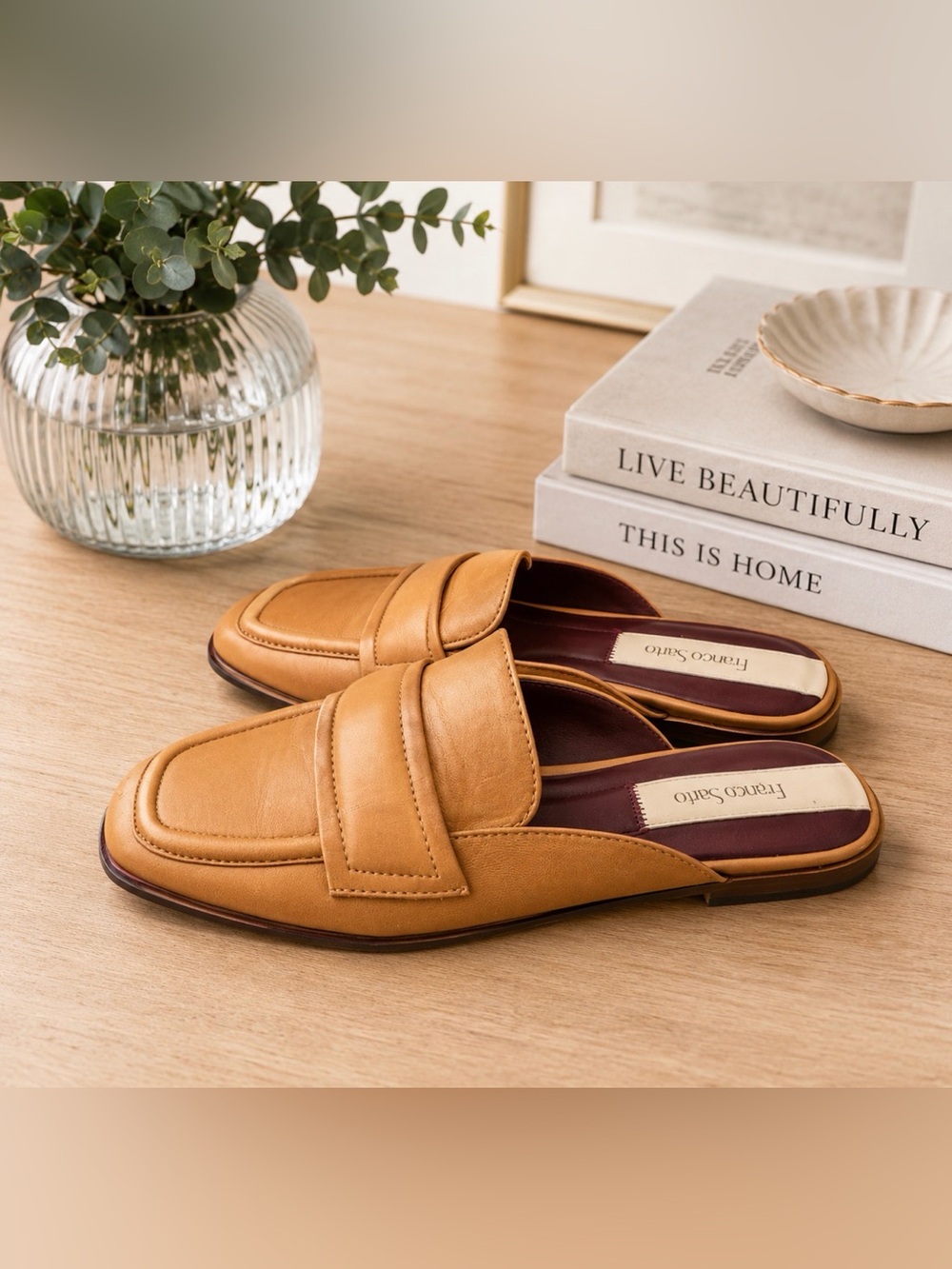 Franco Sarto size 7.5 DuVal camel mule slip on square moc toe